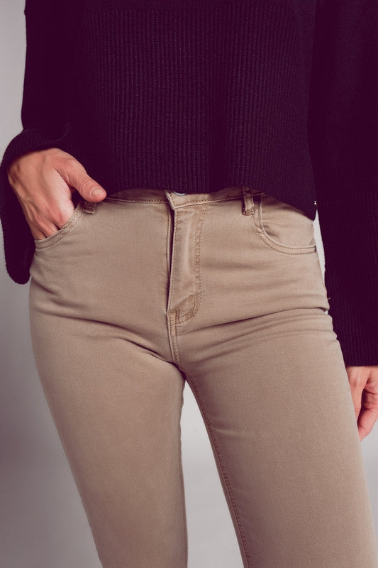 Flare jeans with raw hem edge in beige - Coloured Jeans