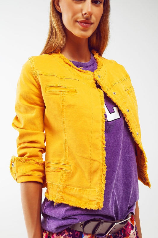 Frayed Ends Denim Jacket in Yellow - blazer