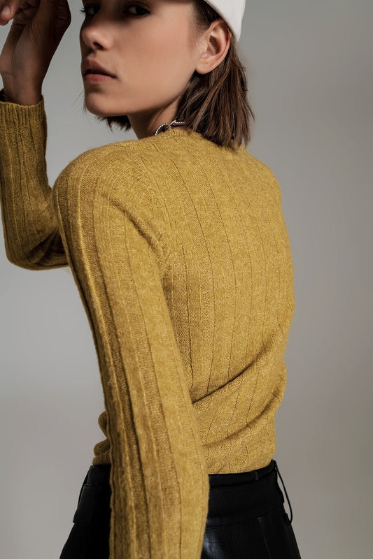 green wide neck ribbed knit sweater - jumper