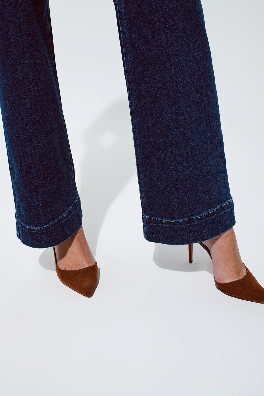 Marine Flare Jeans With Button Detailing in Mid wash - Denim