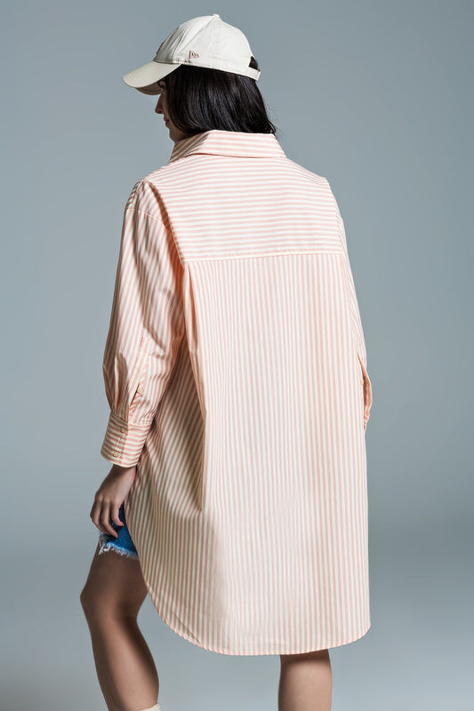 Light orange oversized blouse with white stripes - Shirts