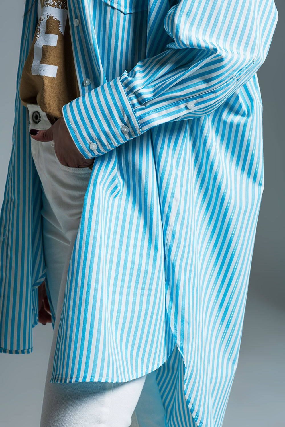 Light blue oversized blouse with white stripes - Shirts