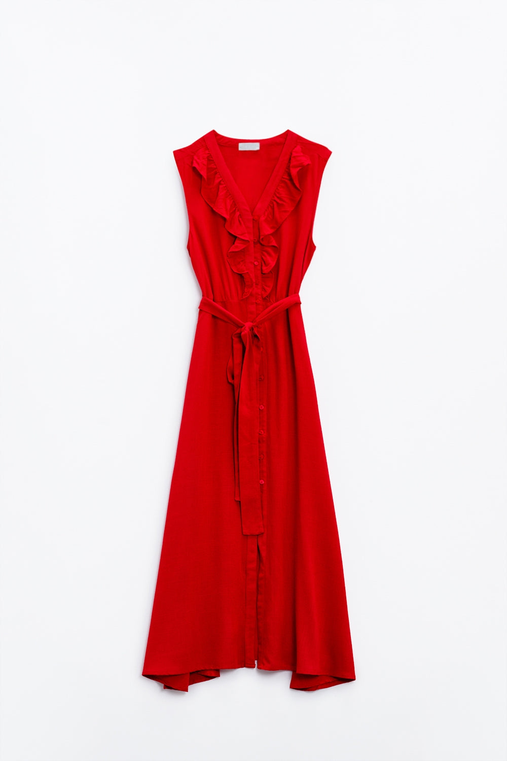 long red dress with ruffle and button detail - dress