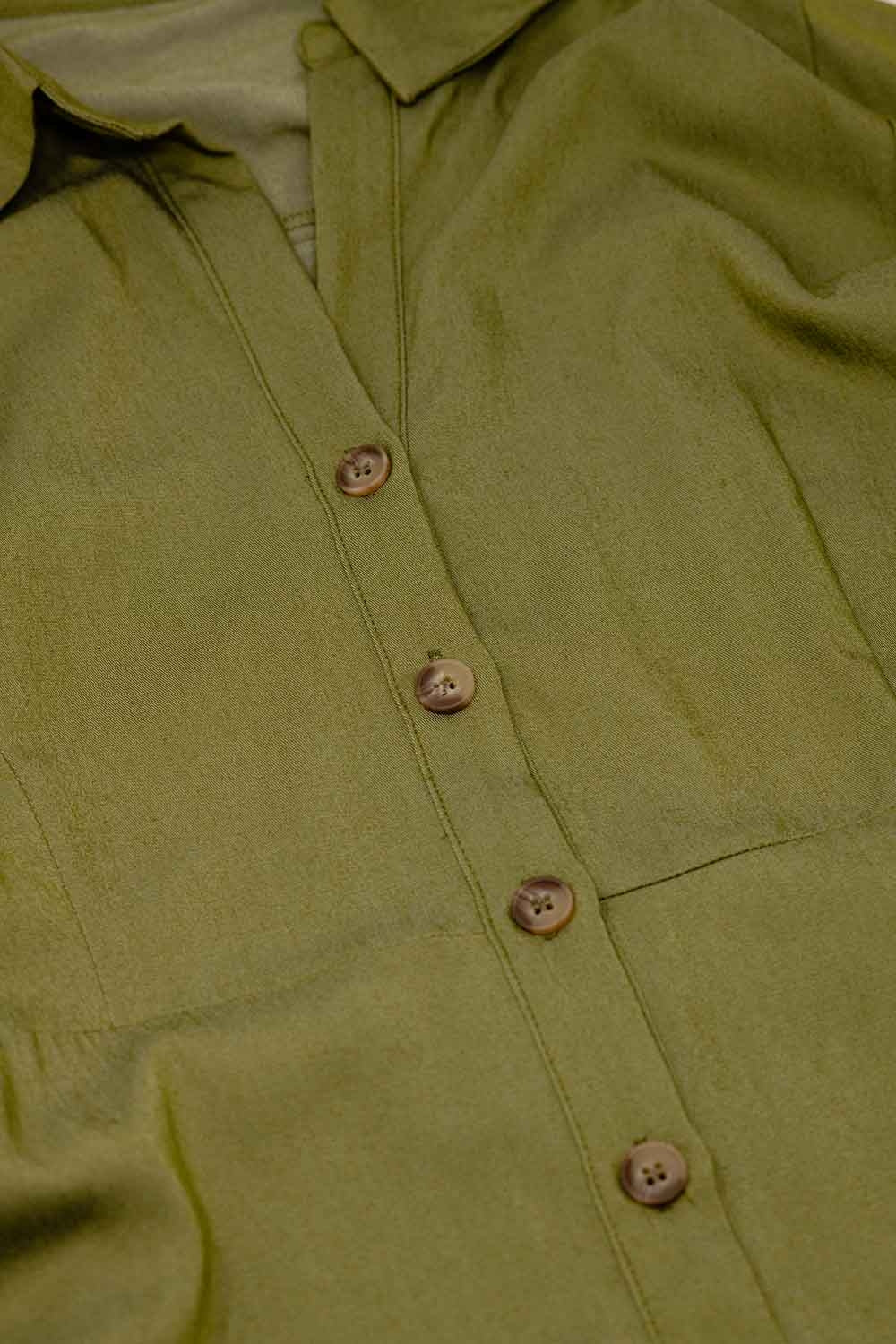 Green Maxi Shirt Dress With Polo Collar - dress