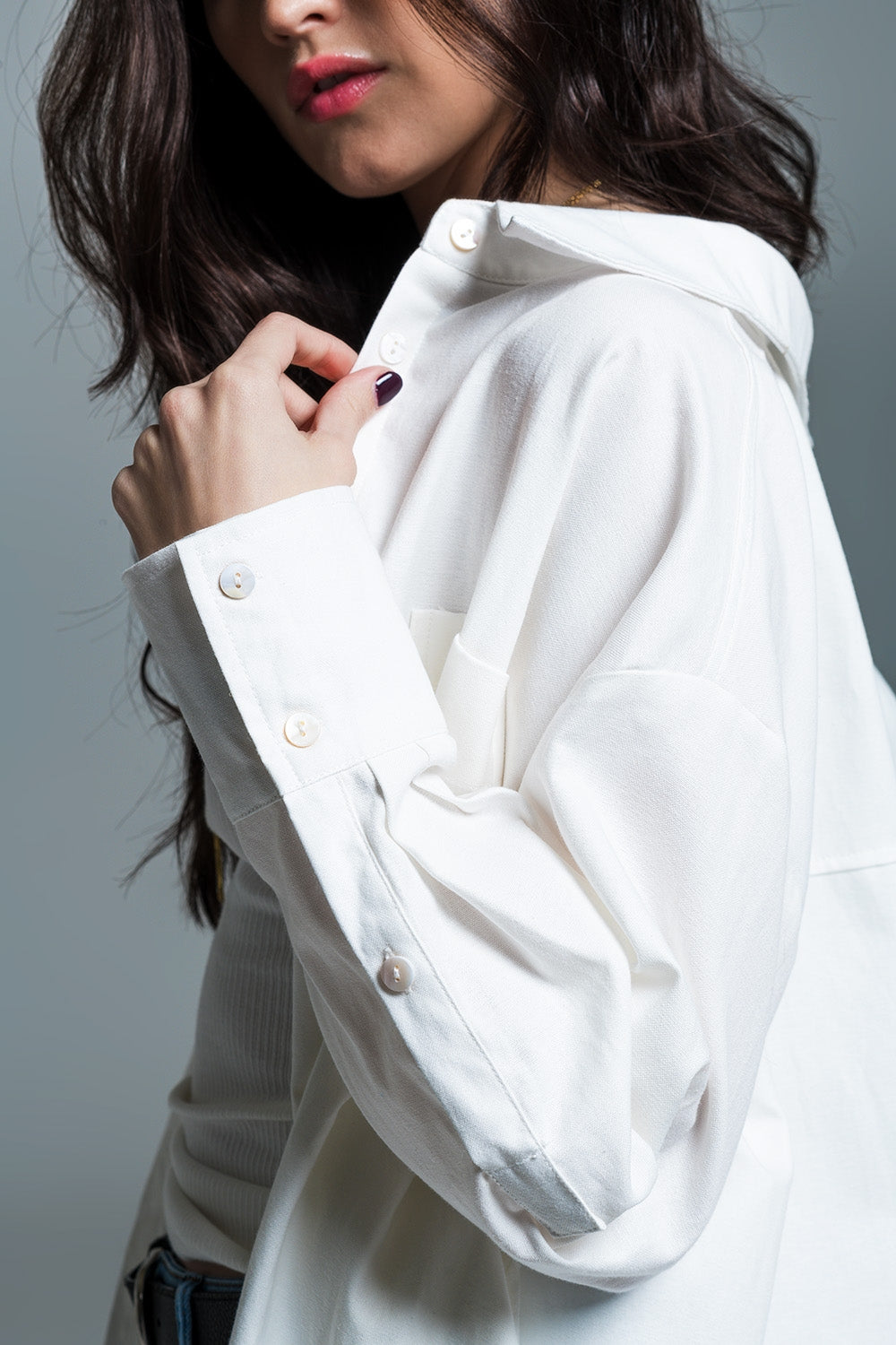 Boyfriend Cut Shirt With 3/4 Sleeve in White - Shirts