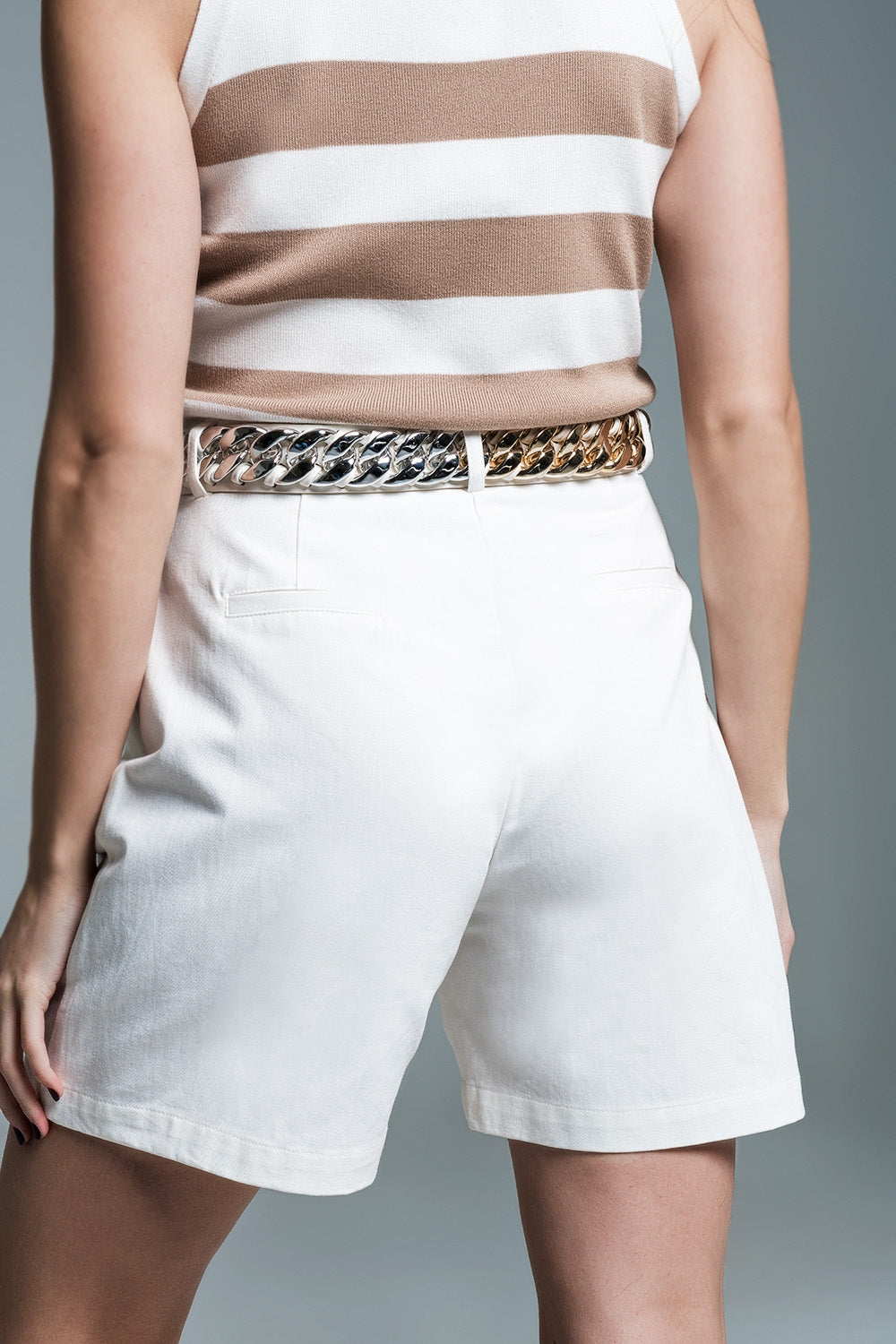 Bermuda Relaxed Fit Shorts With Front Pleats in White - trousers