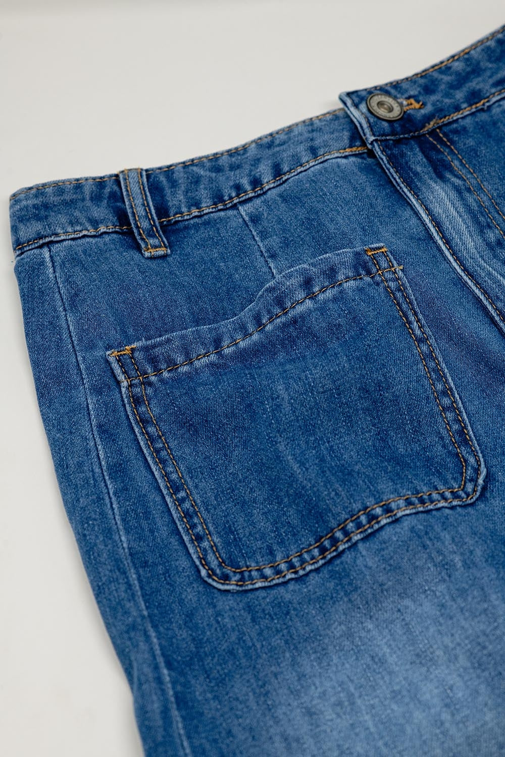 Midi denim skirt with front pockets
