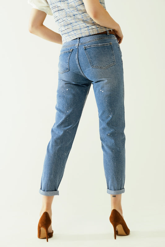 skinny blue jeans with metallic finish in light wash - Denim