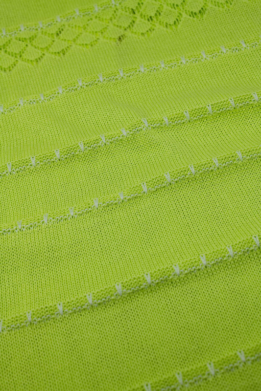 Lime midi sleeveless dress with v-neck and crochet design - dress