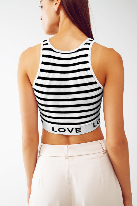 Striped Cropped Top with Love Text in White - top, jumper