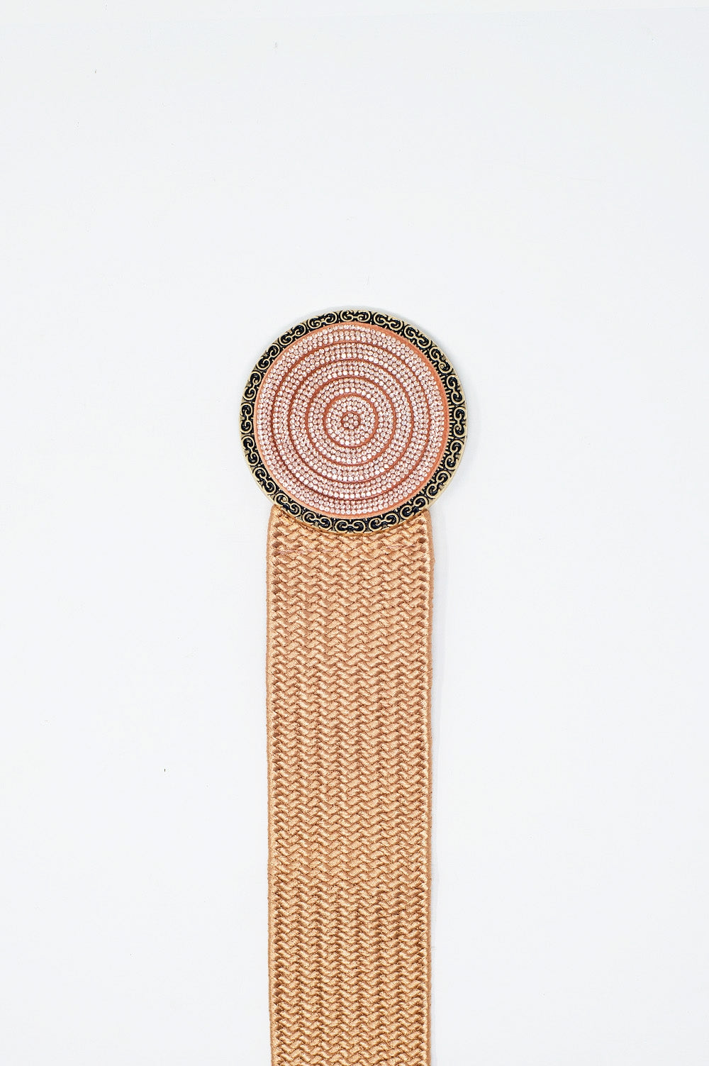 Pink woven belt with round buckle with rhinestones - Belts