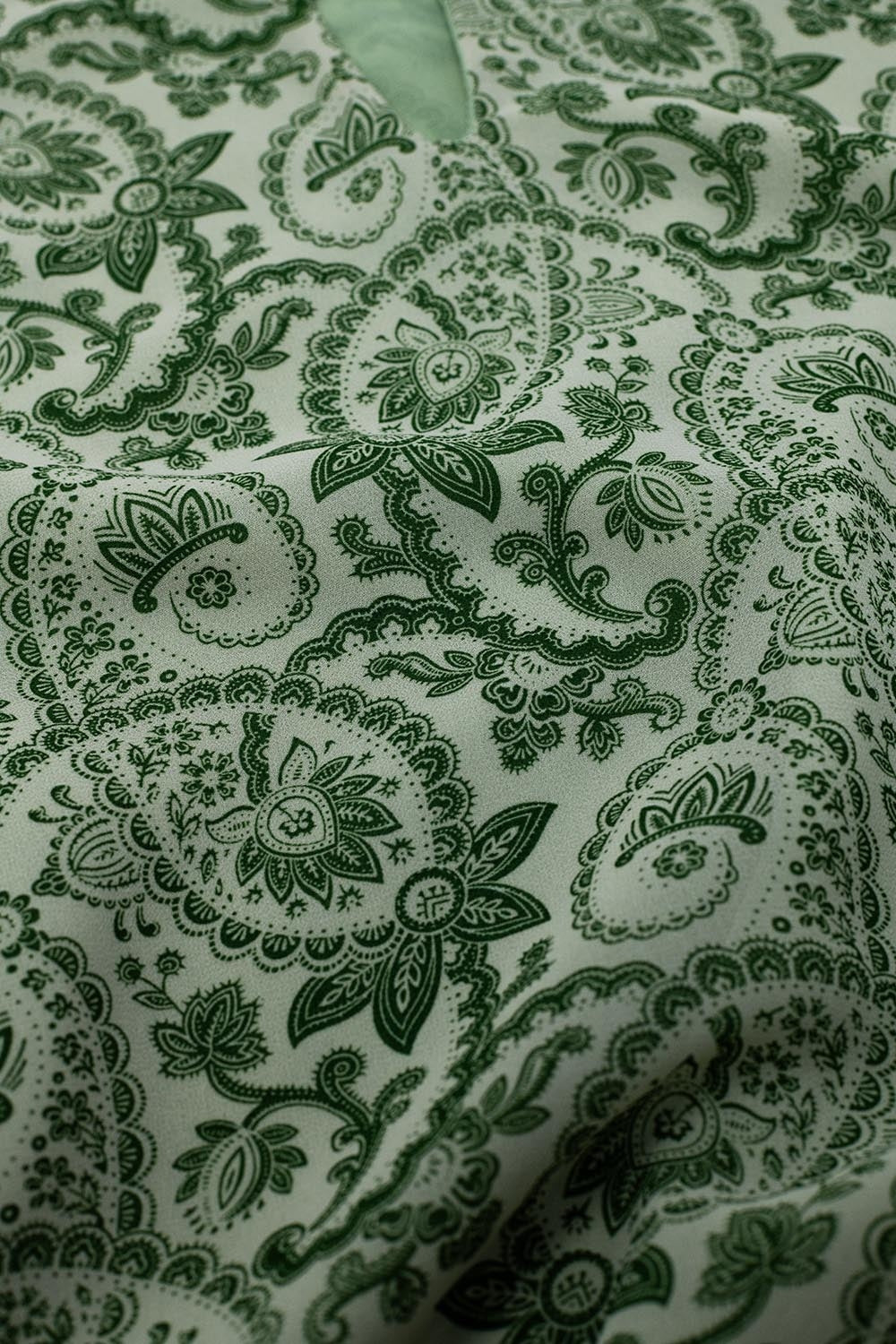 Green chiffon Blouse With Floral Print And Long Balloon Sleeves - Shirts
