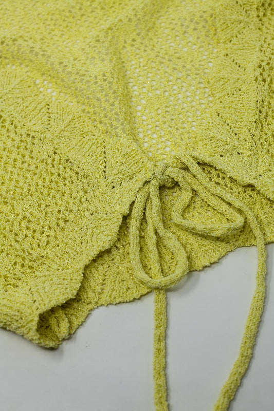 Yellow short crochet cardigan with lurex detail