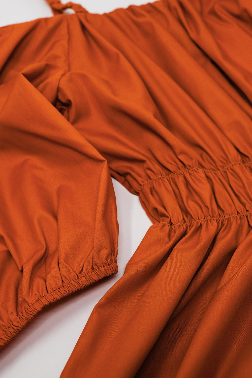 Midi orange dress with short sleeves and straps - dress