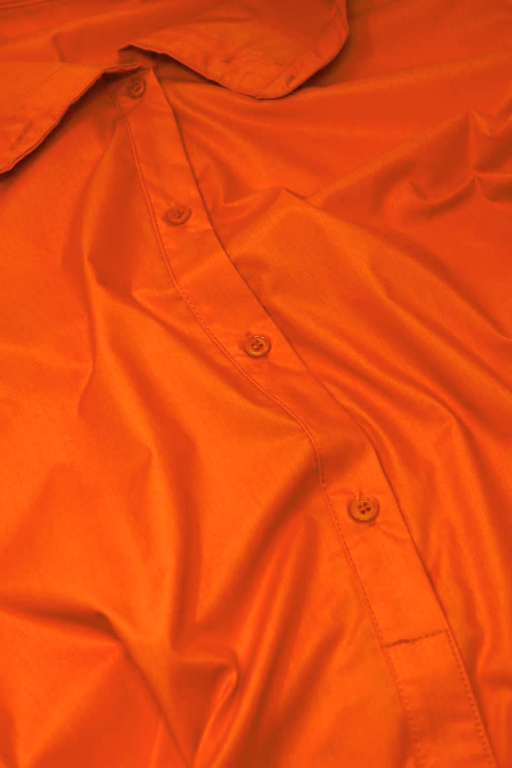Relaxed Shirt Dress With Balloon Short Sleeves and Ruffle In Orange - dress