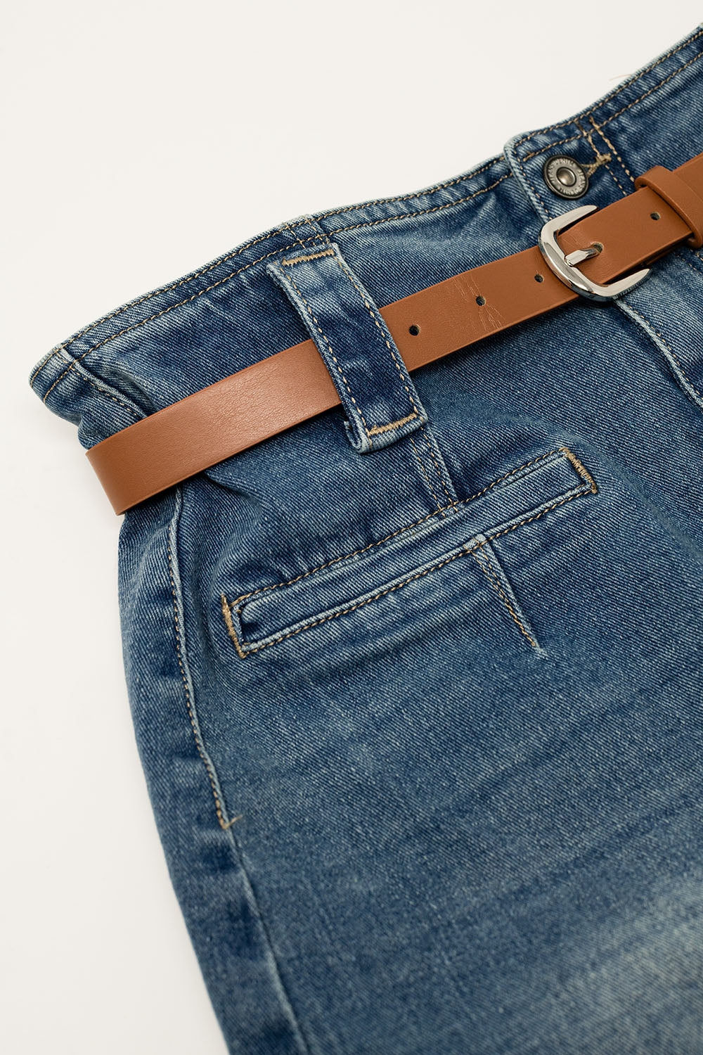 Midi Denim Skirt In Blue With Front Split