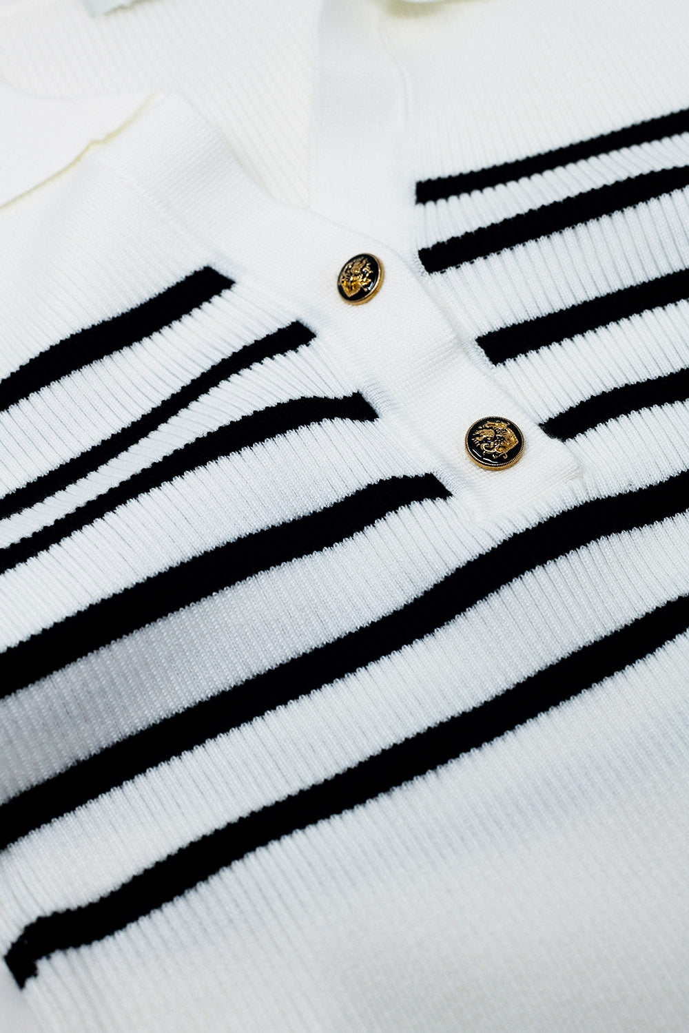 Striped polo with button detail in white - jumper