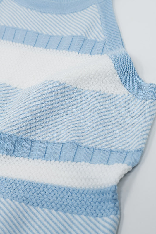 Blue Halter Tank top With Stripe Design In Different Knits - jumper