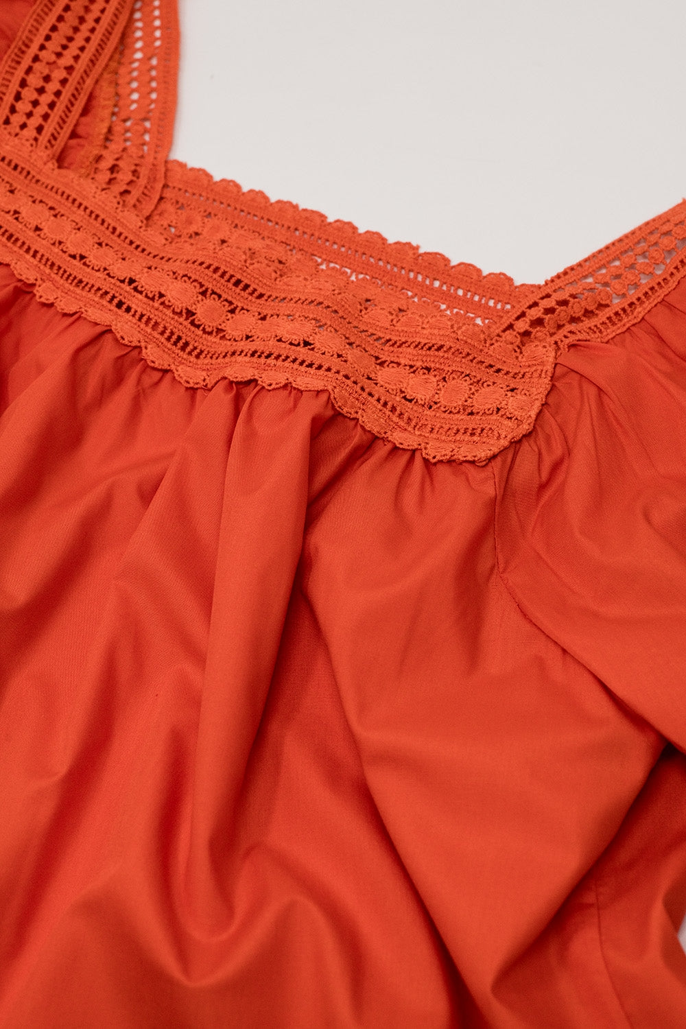 Orange Top With Square Neckline And Short Sleeves