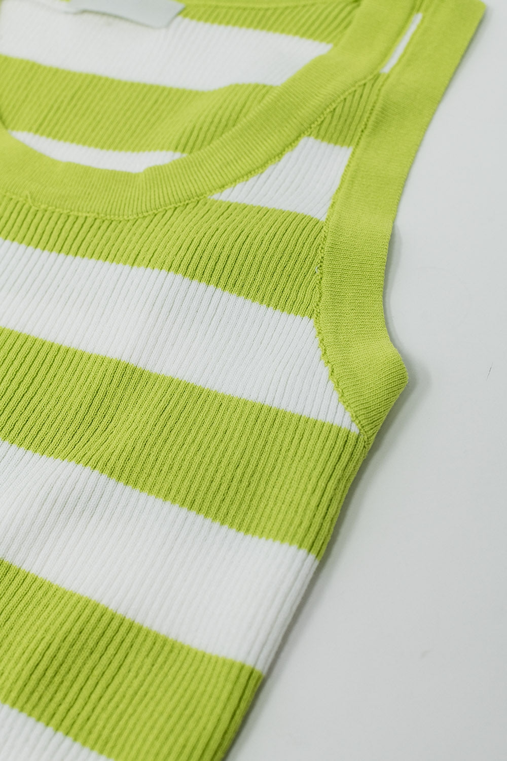 White Tank Top With Wide Stripes in Lime Green