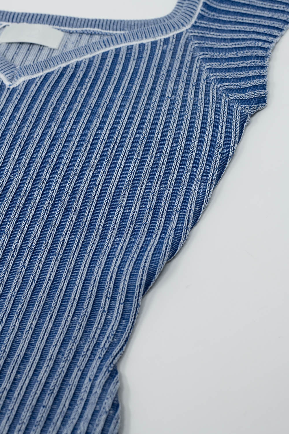 Blue midi thick rib bodycon dress with cap sleeves - dress