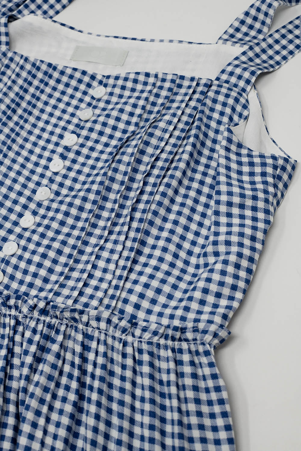Blue and White Gingham A-line Dress With Adjustable Straps - dress