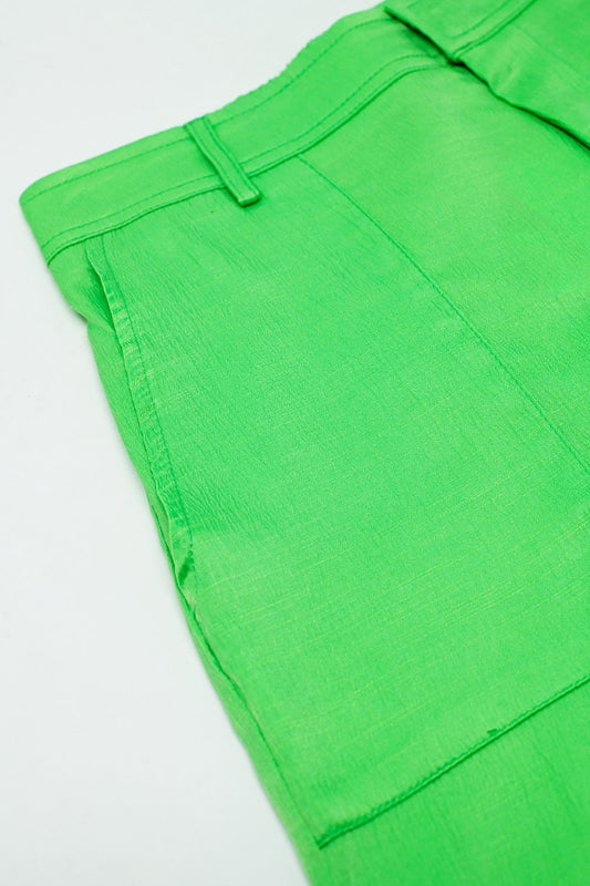 Green satin Pants With Side Pockets And Belt Hoops - trousers