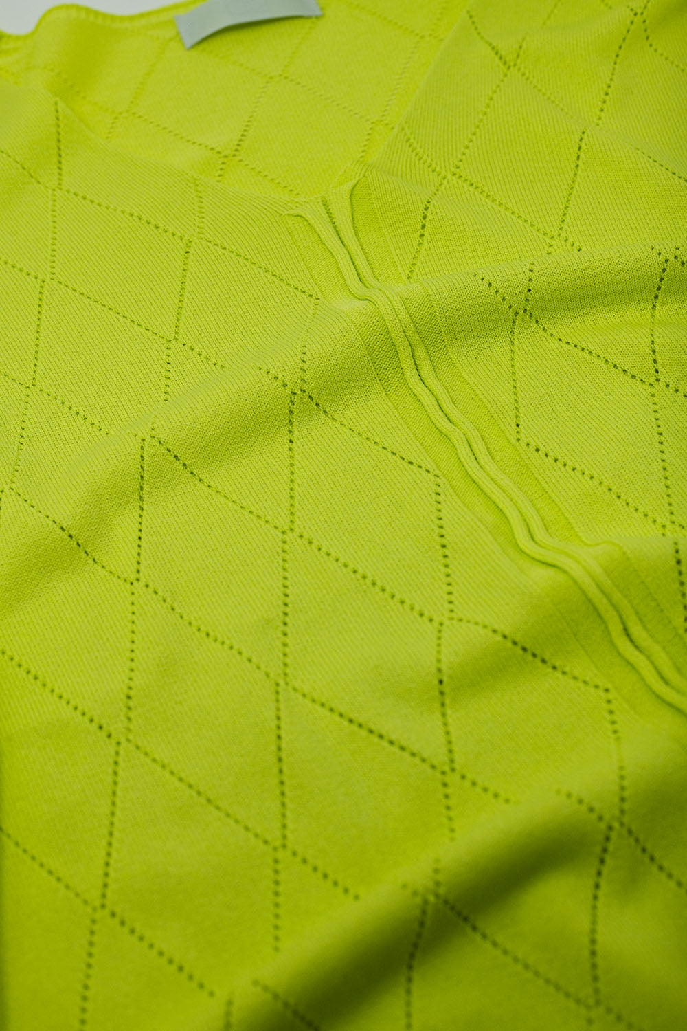 Lime Colored Short Sleeve Sweater With Argyle Pattern