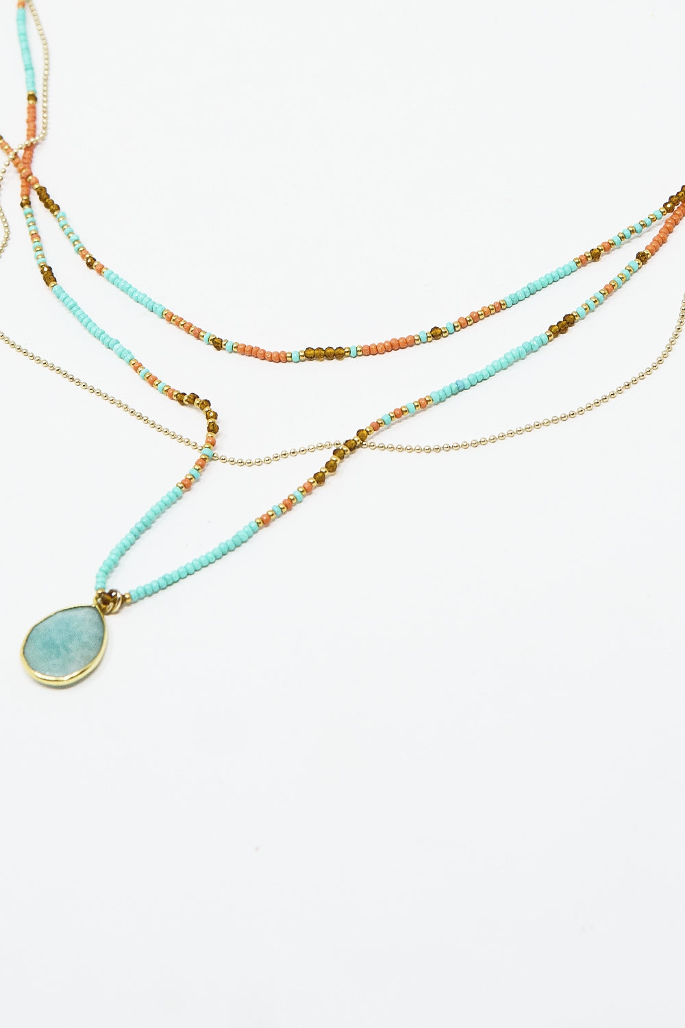 3 in 1 necklace with orange and blue beads