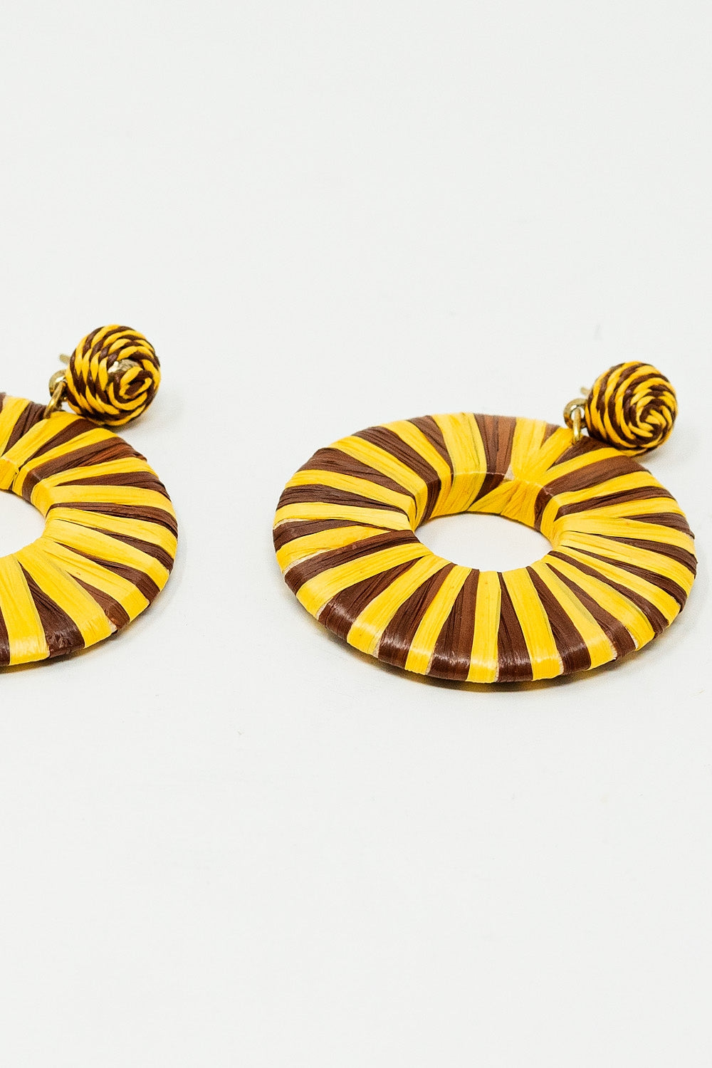 Brown And Yellow Dropped Woven Earrings