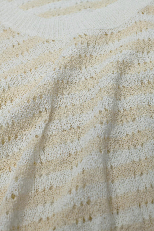 Open Knit Cropped Striped Sleeveless sweater in cream and White