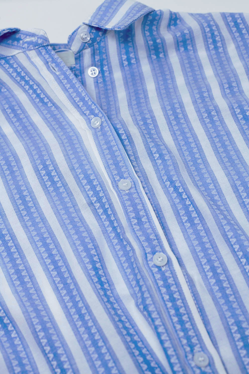 Blue Blouse With Vertical Stripes And Short Sleeves - Shirts