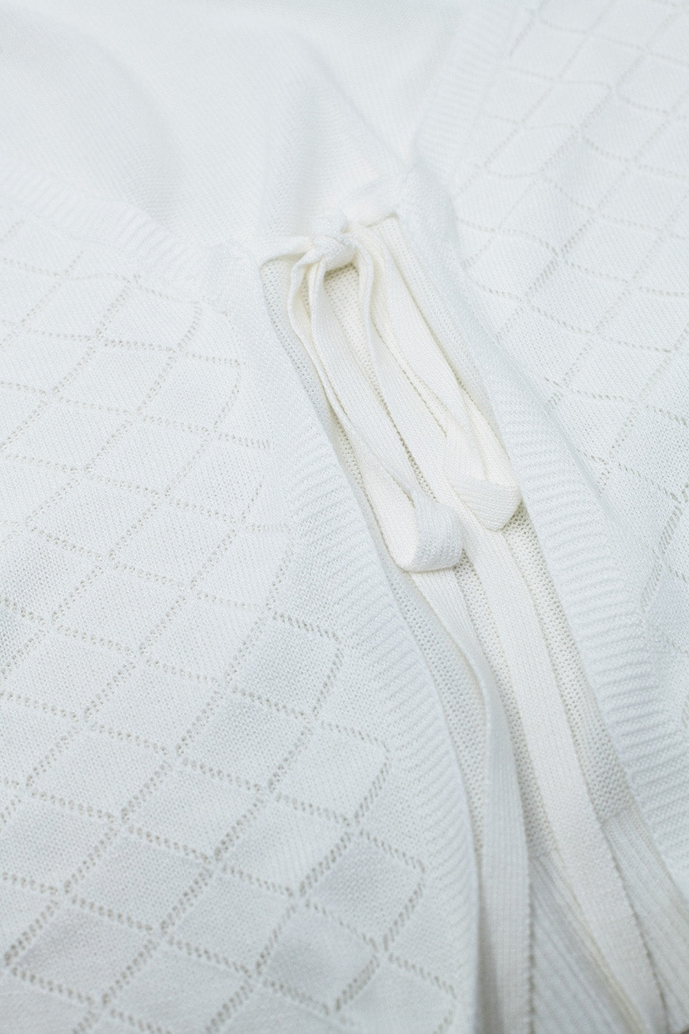 White Cardigan with Argyle Print and Tie Closing