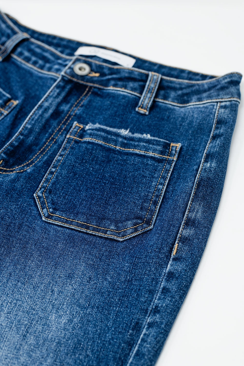 Dark Blue Flared Jeans with Front Pockets - Denim