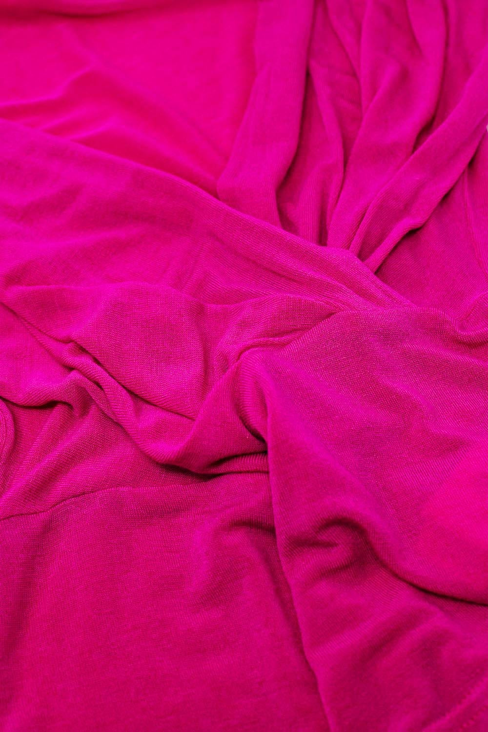 V-neck crossed drapped fitted top with cap sleeves in Fuchsia - top
