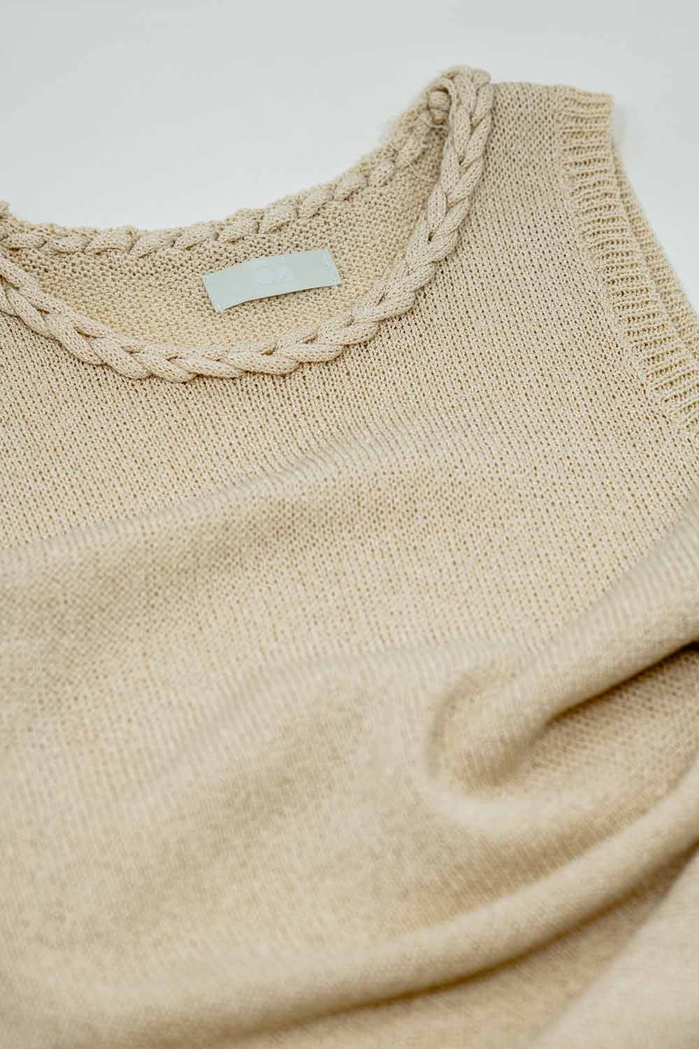 Knitted Midi Dress With Braided Detail in beige color - dress