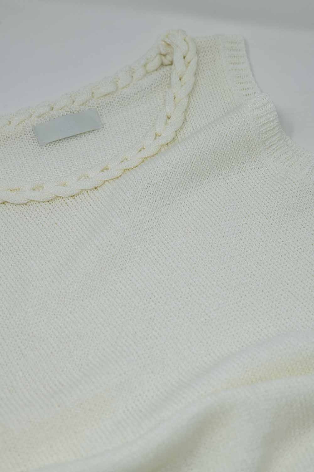 Knitted Midi Dress With Braided Detail in Cream - dress