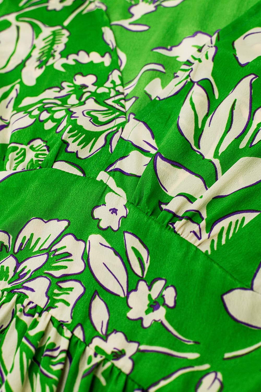 Maxi Cinched Waist Floral Print Dress in Green - dress