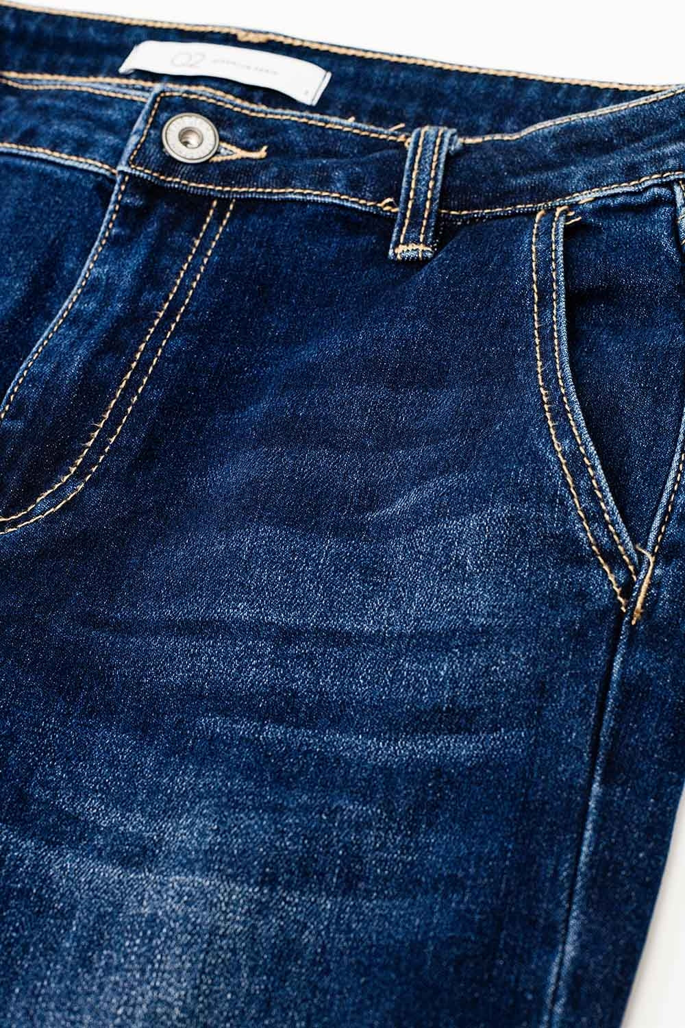 High waist Dark Blue Flare Jeans - Denim