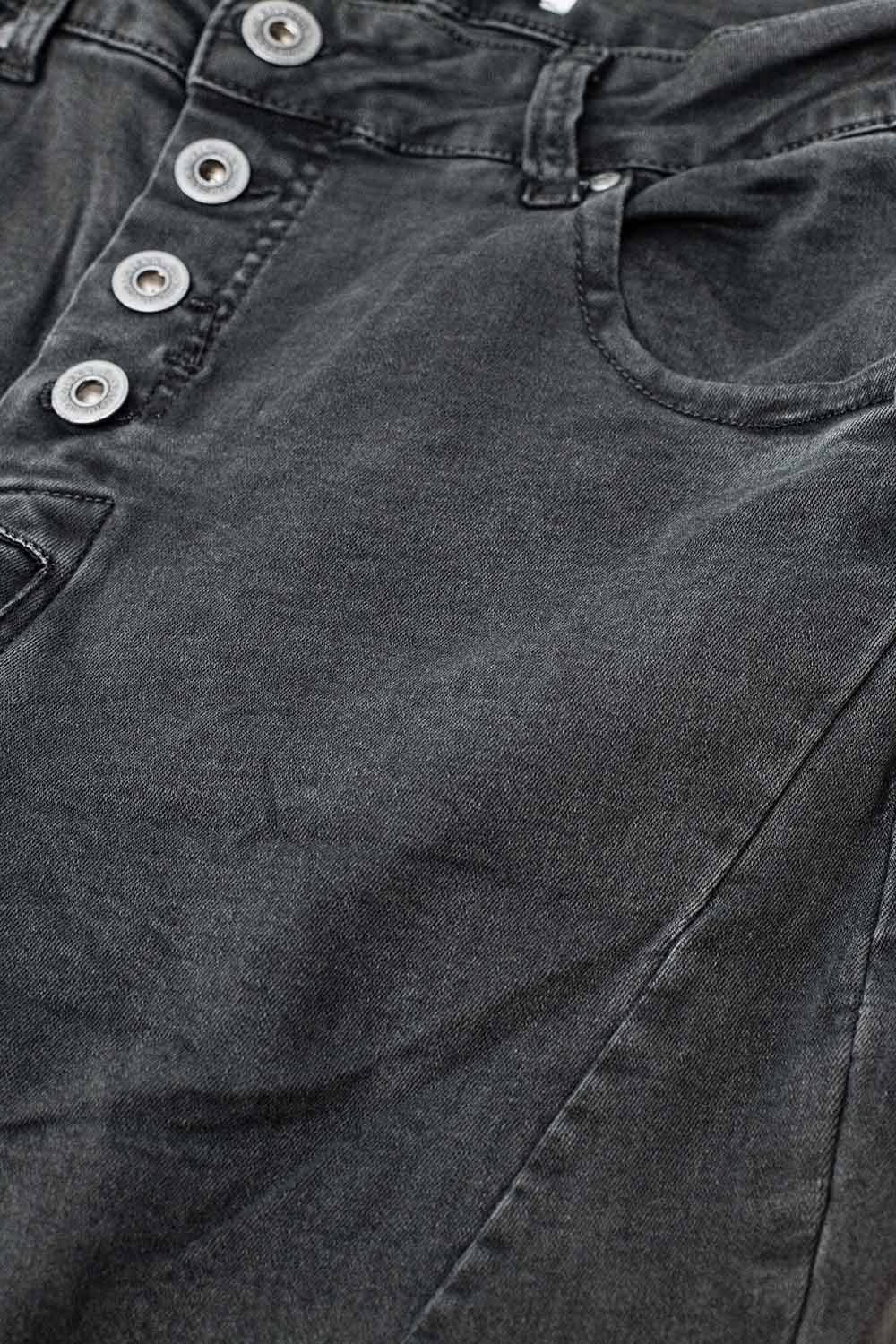 Exposed buttons skinny jeans in dark grey - trousers