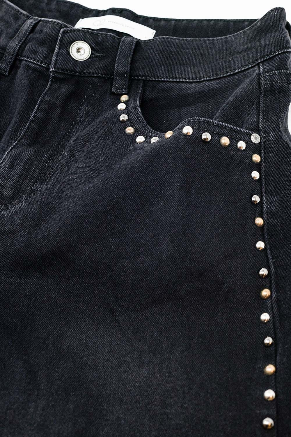 Straight Jeans With Stud Trim Details On The SIdes In Black - Denim