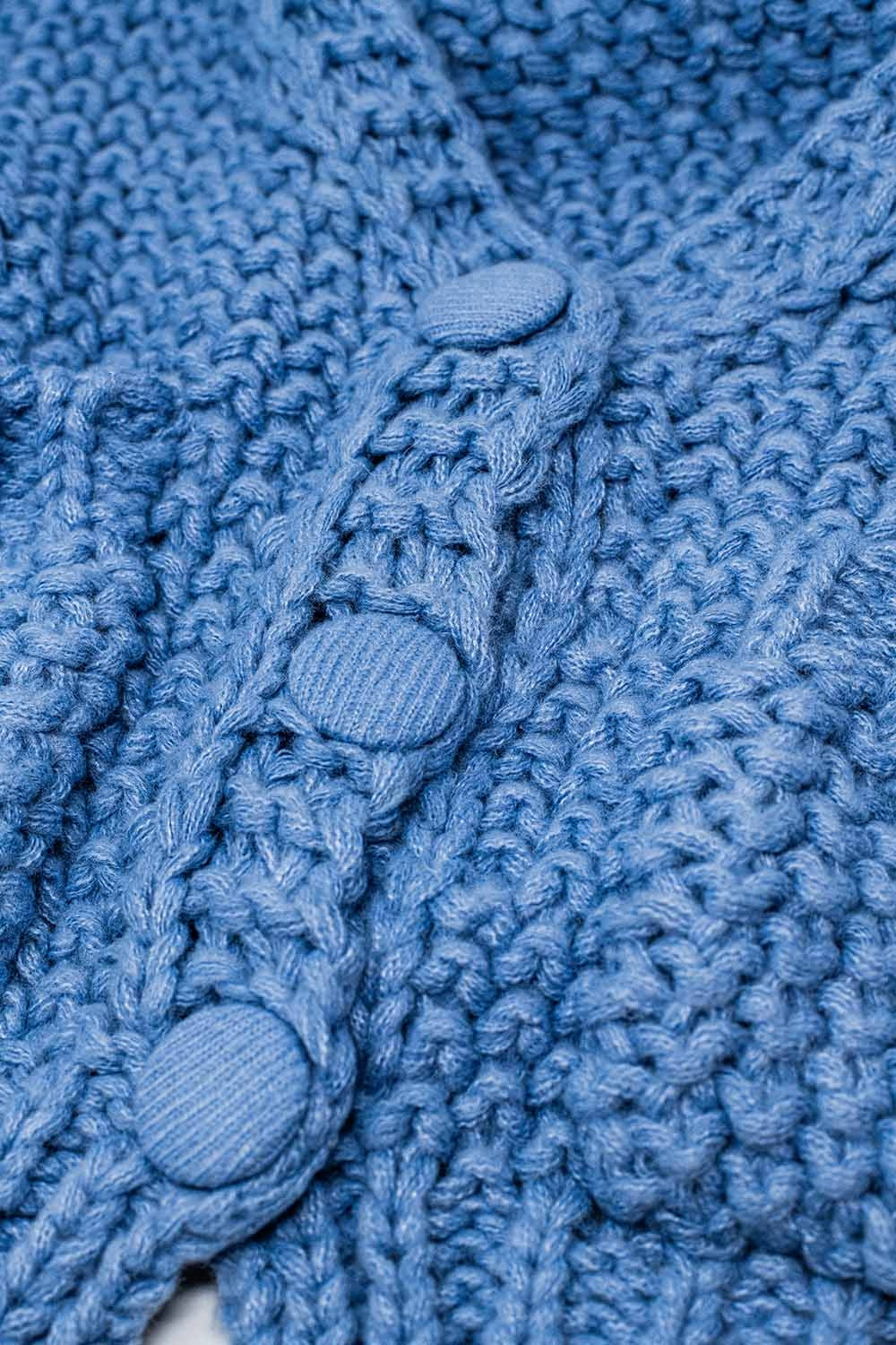 Oversized light blue chunky knit jacket with pockets