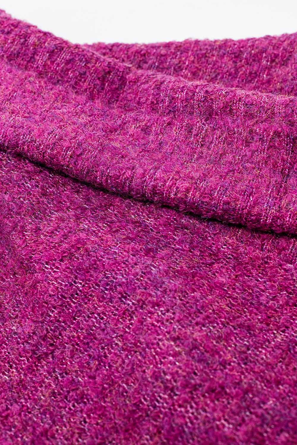 knitted fluffy boat neck sweater in fucsia