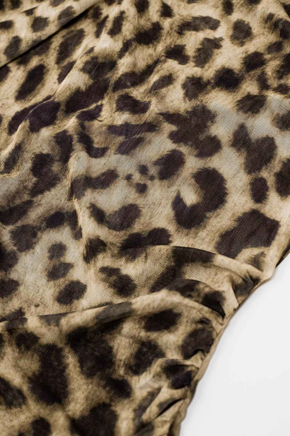 sheer long sleeve leopard print bodycon midi dress - dress