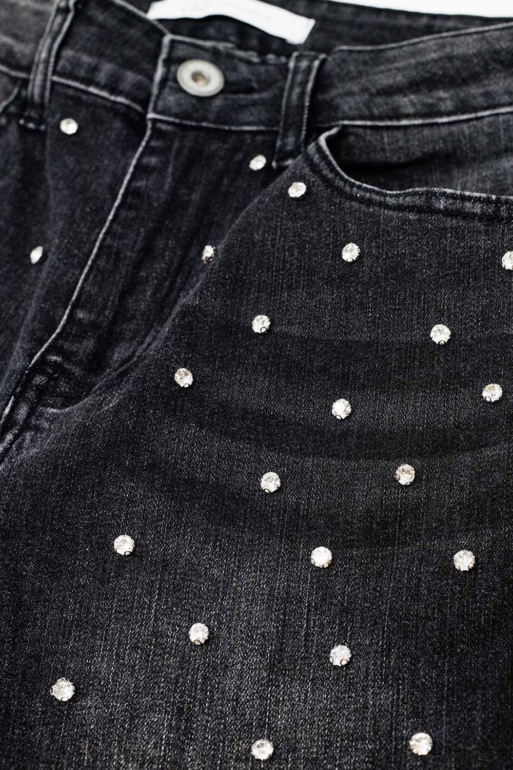 Black Skinny Jeans WIth Rhinestones - Denim