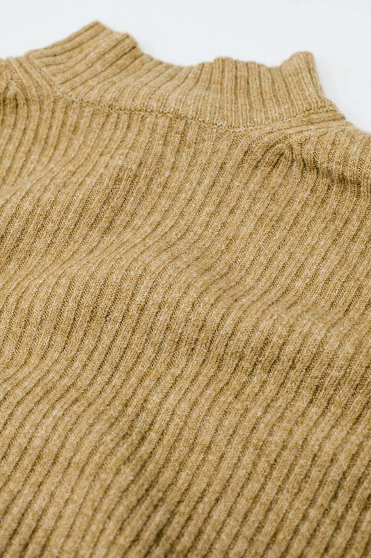 relaxed beige ribbed high neck sweater - jumper