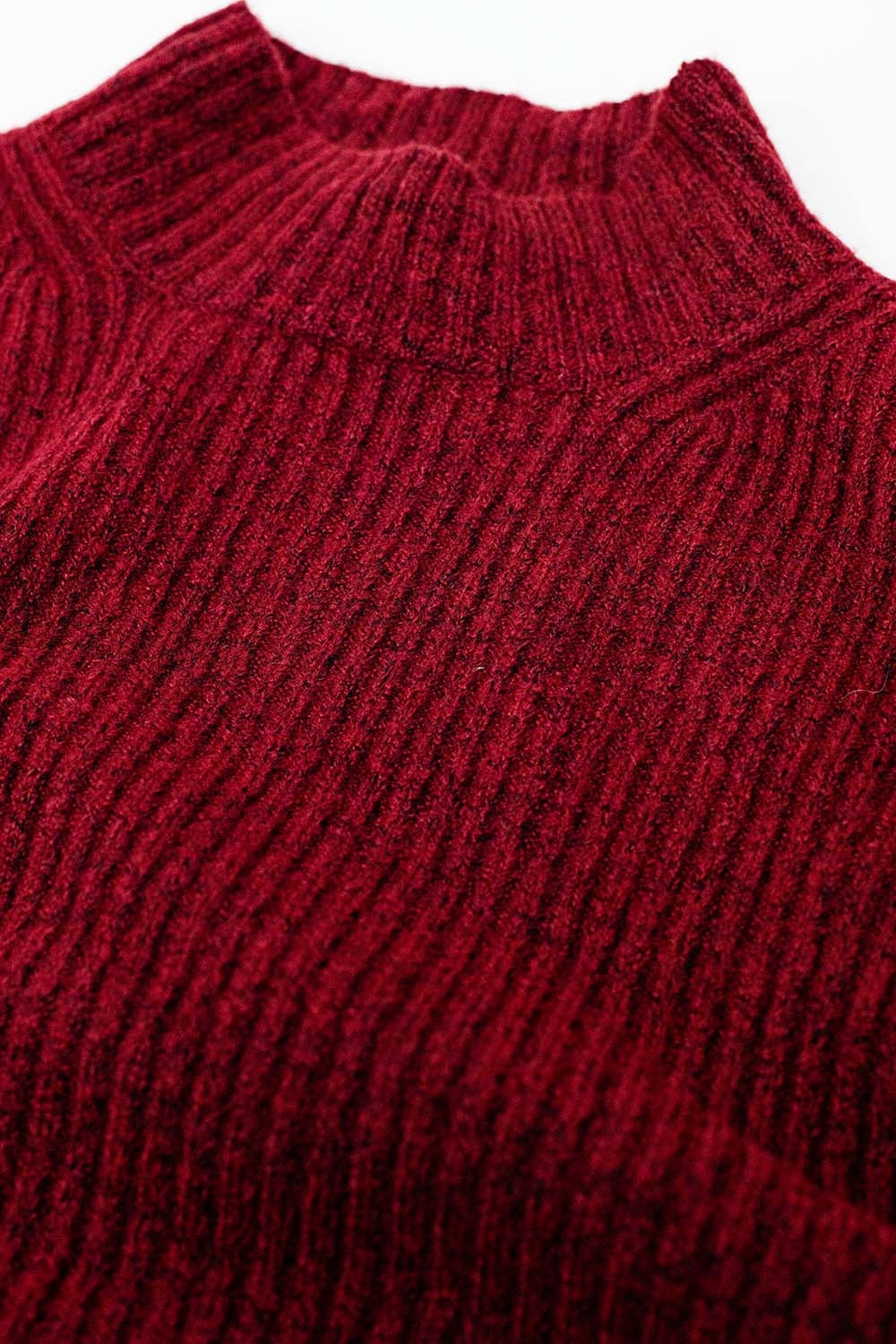 relaxed wine ribbed high neck sweater - jumper