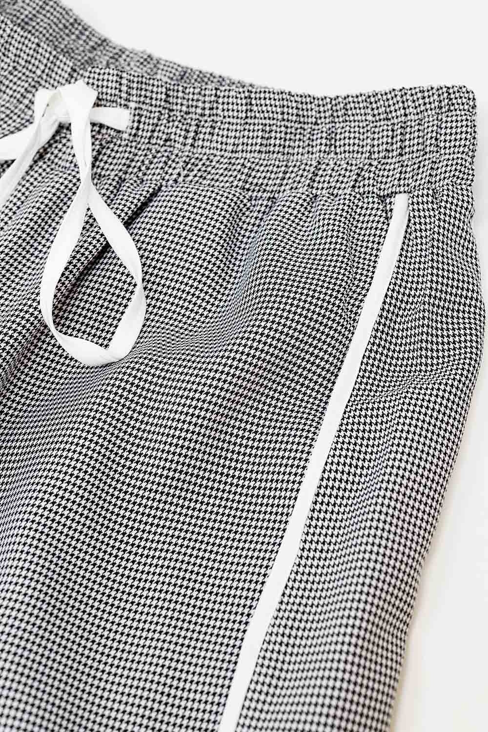Palazzo Black and White Gingham Pants With Drawstring - trousers