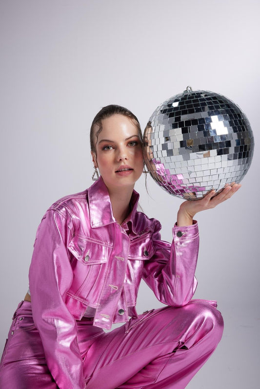 Metallic Pink Glossy Millen Cropped Jacket - Jackets & Blazers