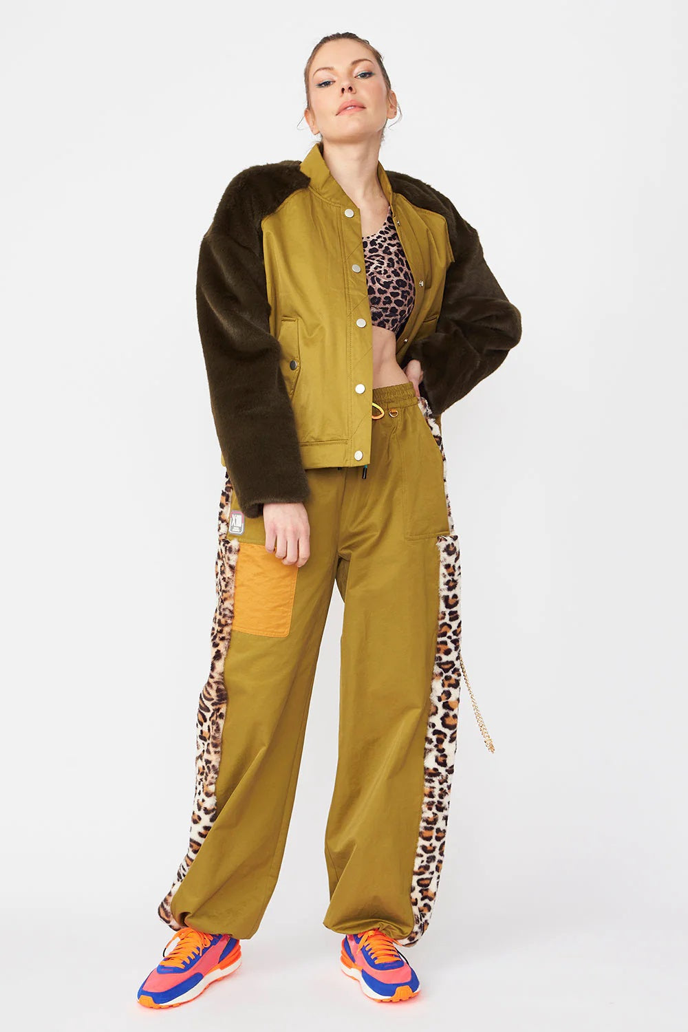 Contrasting Green Faux Fur Bomber Jacket - Jackets & Blazers